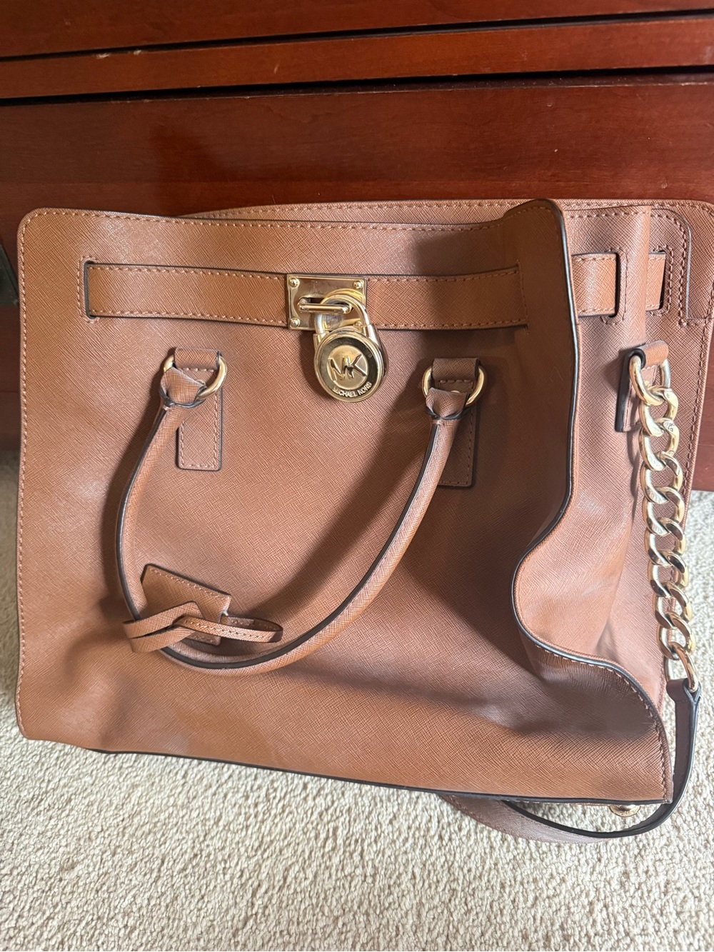 Michael Kors Tan Saffiano Leather Tote with Gold Hardware